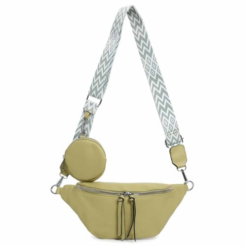 Damen Brusttasche Crossbody Tasche Umhängetasche Hüfttasche Cross-Over Bodybag Schultertasche Bauchtasche Handytasche Kunstleder Pistazie V1