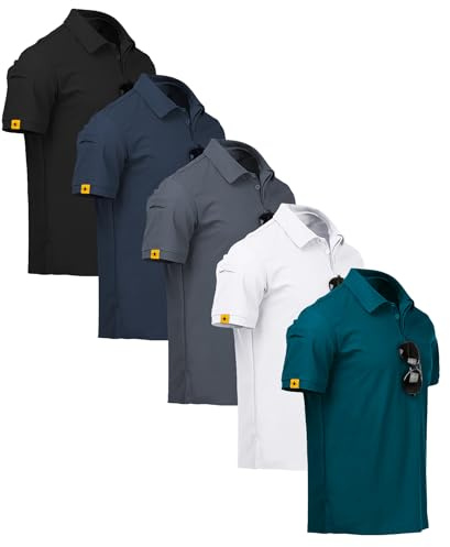 ZITY 5 Pack Polo Uomo Manica Corta Maglietta | Polo Uomo Traspirante ad Asciugatura Rapida Estate Camicia Sportiva Camicia da Golf Regular Fit Polo