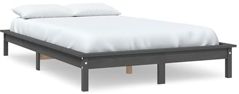 Eleganz Massivholzbett Grau 140x200 cm Kiefer - Schlafzimmer Bett mit stabilem Rahmen, langlebig & natürliche Optik - Ideal für Moderne Wohnräume
