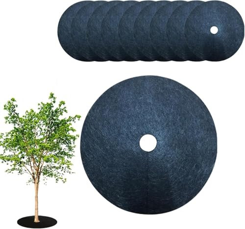 Mulching Disc, Non Woven Fabric, Weed Repellent, Tree Protection, Permeable, Biodegradable, Gardening, Pack of 10, Mulch Rings, Mulching Cloth, Size Recomm (32 cm)