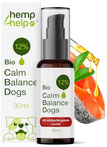 H4H Huile de chanvre bio pour chien (12 % huile de canin) avec huile de saumon – 30 ml | Riche en oméga 3 et 6 | Pour la peau, le pelage et l'équilibre intérieur | Huile de barf & complément naturel |