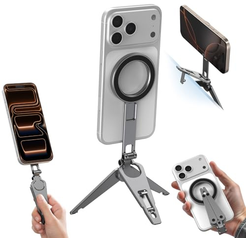 SMALLRIG Dual Magnetic Phone Tripod, Metal Smartphone Mount Grip with 1/4 Threads, 270° Adjustable Phone Holder Mini Pocket Tripod for iPhone 17/16/15/14/13 Series -5649