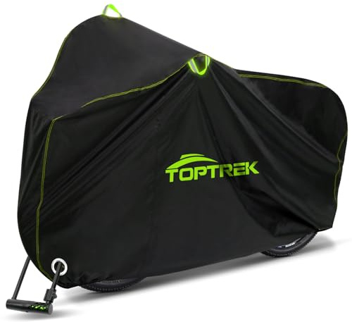 toptrek Telo di copertura per bicicletta in tessuto Oxford 210D, garage per biciclette da esterno, di alta qualità, con occhielli per lucchetto, protezione solare, resistente agli strappi, con borsa