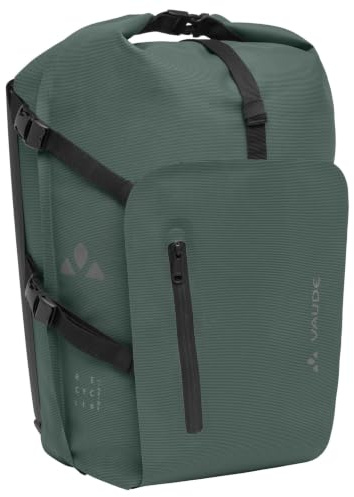 VAUDE Free Cargo Fahrradtasche, wasserdicht – Dusty Forest | Wasserdichte Fahrradtasche für E-Bike-Gepäckträger – 23L – QMR 2.0-Befestigung – Rolltop-Verschluss