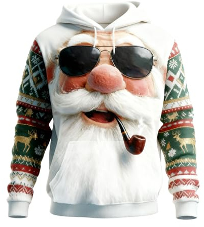 Weihnachts Hoodie Herren Lustige Ugly Weihnachtspullover Reindeer Schneemann 3D Druck Weihnachtspulli Funny Christmas Kapuzenpullover Sweater Mit Tasche Weihnachtsmotiv Sweatshirt Weihnachtsoutfit