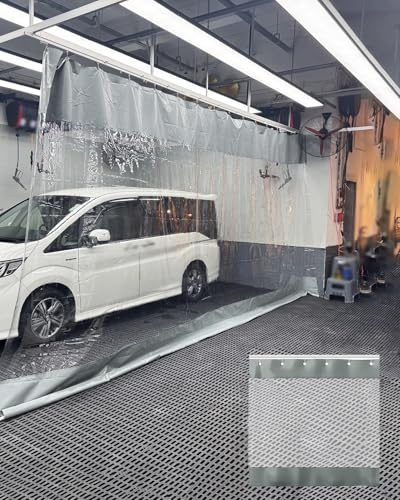 Outdoor Vorhang Wetterfest Transparent Isolierter Garagentrennvorhang Arbeitsbereiche, Hochbelastbare, Transparente Industrietrennvorhänge Schiene, Zuschneidbare Trennwand(W4xH3m/12.8x10ft)