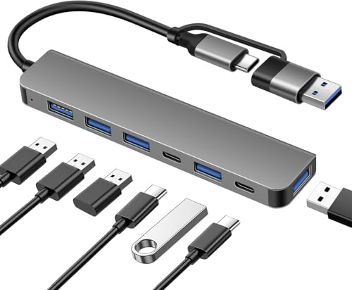 Hub USB 7-en-1 Double Tête avec USB-A et USB-C, 5 Ports USB