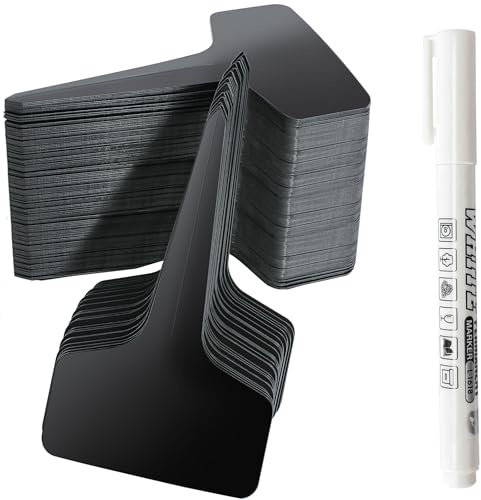 200Pcs T-Type Plant Labels Waterproof Garden Markers (Black) | Plastic Stakes with Permanent Marking Pen for Outdoor Garden Identification