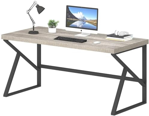 mukuhi Schreibtisch Computertisch Home Office Tisch 151 cm Arbeitstisch Bürotisch Industrial Design PC Tisch stabil Metallgestell moderner Arbeitsplatz (Light Grey Oak)