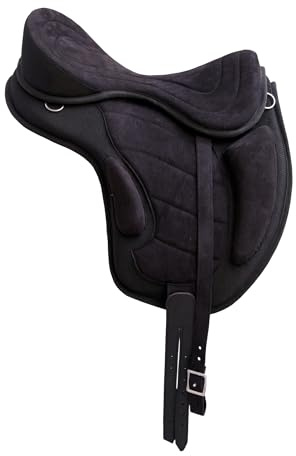 THKtack Synthetic Treeless Freemax saddle | 17 Inch | Lightweight Flexible Horse Riding Saddle | Bareback Style Saddle for Trail, Endurance & Everyday Riding Including Girth | Black & Brown (Black)