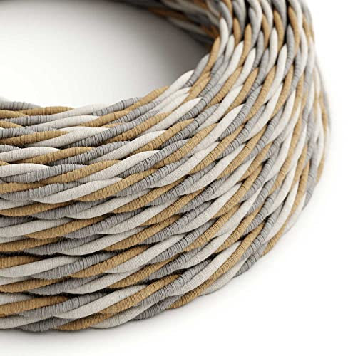 creative cables Cavo Elettrico trecciato Rivestito in Juta, Cotone e Lino Naturale Country TN07-10 Metri, 3x0.75