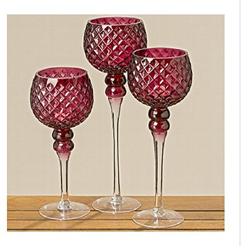 BOLTZE Windlicht Windlichthalter Pokal aus Glas lackiert rot 3er Set
