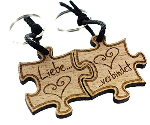 Lieblingsmensch 2er Set Gravur Partner Schlüsselanhänger aus Holz - Modell: Liebe verbindet