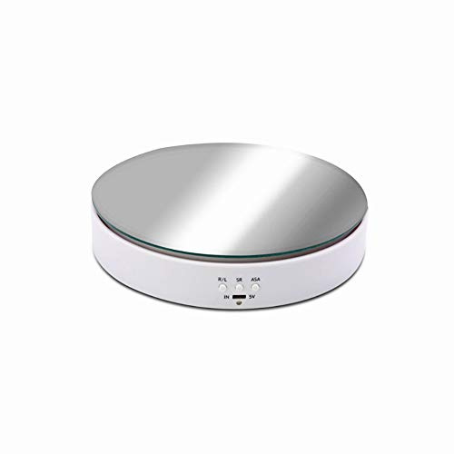 DelieKee Motorized Rotating Display Stand Turntable, 19.5CM /Bearing 10KG, Battery USB Use Photography Spinner for Jewelry Cake 3D Curing Resin Prints (White)