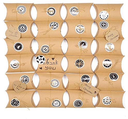 EKKONG Adventskalender zum Befüllen, 24 Adventskalender Kraftpapier Tüten mit 24 Zahlenaufklebern für Weihnachten zum Basteln und Verzieren, Weihnachts-Geschenktüte zum DIY