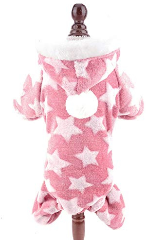 SMALLLEE_LUCKY_STORE Super Soft Pet Fleece Hoodie Pajamas Pjs for Small Dogs Cats Stars Pullover Jumper Boy Girl Warm Winter Jumpsuit Coat Puppy Clothes Chihuahua Yorkie,Pink S