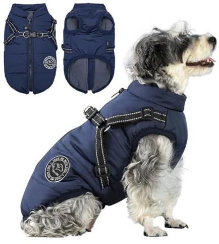 Savlot Hundejacke Winterweste Jacken Hundemantel Hundepullover Haustier Skifahren Kostüm Ärmellose Baumwolle Gepolsterte Weste Mit Brustgurt Gurt - Dunkelblau, 3XL