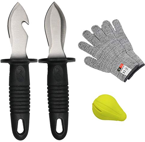 Nvzi Austernmesser, Oyster Shucking Knife, Oyster Knife, Oyster Shucker, Oyster Opener, Oyster Shucking Kit, 2 Austernmesser and 1 Gloves Cut Resistant Gloves