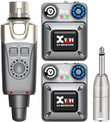 Xvive U4R2 In-Ear Monitor Sistema Inalámbrico Sistema IEM Profesional para Estudio, Actuación en Vivo, Ensayo de Banda (2 Receptor y 1 transmisor)