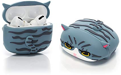 YIGEYI Airpods Pro Schutzhülle aus Silikon, kompatibel mit Airpods Pro Case, 3D-Cartoon-Abdeckung, niedlich, lustig [Haustierserie Papa] (Blaue Katze)