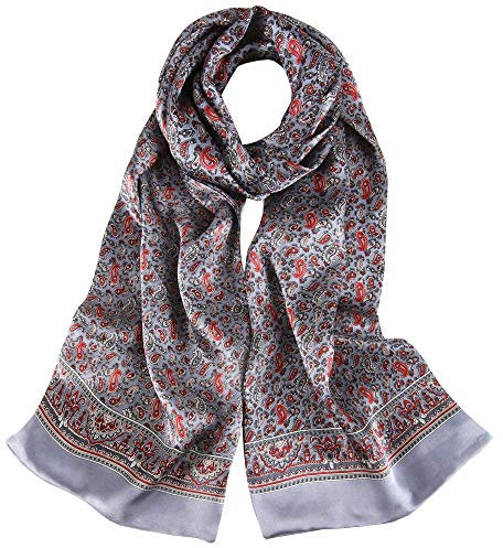 UK_Stone 100% Seide Paisley Blumen Halstuch Herren Schal (Paisley # 4 Grau)