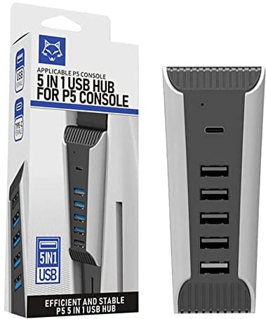 G-Dreamer HS-PS5027 5-in-1 USB-Hub für PS5-Konsole – 4 USB-Datenübertragungsanschlüsse, 1 USB-Ladeanschluss, 1 Typ-C3.1-Anschluss