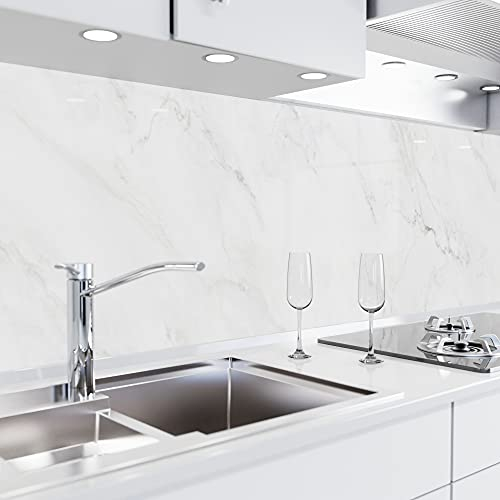 danario Panel Protector de Pared Cocina – Vinilo Adhesivo Antisalpicaduras – Fácil de instalar y limpiar - 0,37 mm - Mate - Mármol blanco - 60cm x 80cm