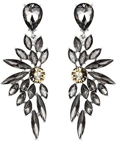 Clearine Ohrringe Hochzeit Braut Kristall Teardrop Marquise Cluster Bling Hängend Ohrstecker für Damen Klar Silber-Ton (Grau Silber-Ton)