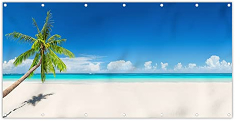 MuchoWow® Balkon Sichtschutz Sichtschutzmatte Balkonbanner Abdeckung für Terrasse Balkon Windschutz Blickdicht Wetterfest 200x110 cm Sommer - Palme - Strand - Tropisch