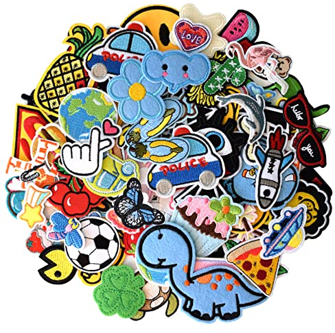 TACVEL 80PCS Random Assorted Styles Embroidered Patches, Sew on/Iron on Patches, Applique for Clothes Dress Pants Hats Jeans, Sewing Flowers Applique DIY Accessory