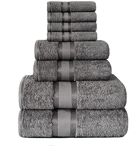 JAQAAR 8-teiliges Handtücher Set aus 100% Baumwolle, ÖKO Tex geprüft, 550 GSM sehr weich und super saugfähig, 2 Badetücher, 2 Handtücher, 4 Gästetücher (Farbe Hellgrau)