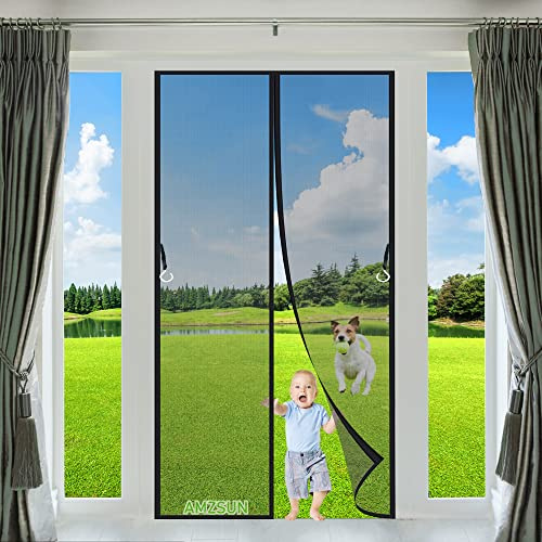 Magnet Fliegengitter Tür Schwarz 175x205cm Insektenschutz Balkontür mit starkem Magnet Automatisch schließen ohne Bohren für Flure/Türen/Fenster