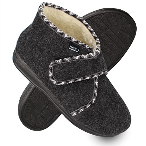filsko® Hedlunda - Hausschuhe - Schafwolle - warm & weich - Klettverschluss - biegsam - grau/weiß