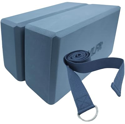 VLFit Yoga-Blöcke mit hoher Dichte, mit Yoga-D-Ring, Baumwolle, Stretchband (GRAU)