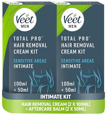 Veet Men Intimate Hair Removal Kit: Cream, Aftercare Balm For Sensitive Areas, 100ml + 50ml, Pack Of 2 - Gentle, Effective Grooming Solution