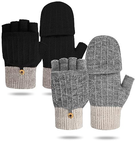 Justay Sowarm Gants Chauds D'hiver Pour Femmes Mitaines En Tricot Convertibles Bouton Doux Gants Demi-Doigts Pour La Conduite Dactylographie Ski Femmes