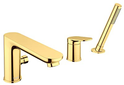 Duravit Wave 3-Loch Wannenarmatur, Einhebel-Wannenmischer mit Keramikmischsystem, Badewannenarmatur, Gold Poliert