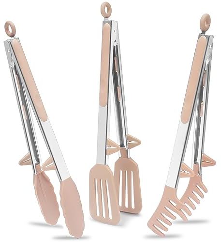 Pinze da Cucina Acciaio Inoxe, 30cm Pinza Barbecue Silicone per Spaghetti Insalata BBQ Carne Pasta, Rosa