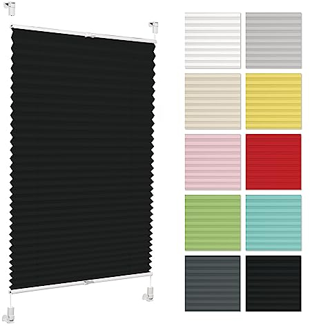 Plissee ohne Bohren 65 cm x 180 cm - Schwarz - Plissee klemmfix, Rollos für Fenster ohne Bohren, Jalousien Fenster für innen, Raffrollo, Fenster plissee