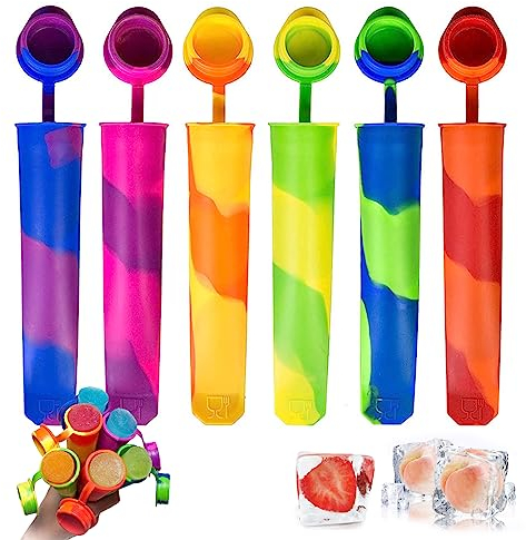 Wiederverwendbare Eisformen Silikon 12 Stück Eis am Stiel Formen Ice Pop Maker Wassereis Eislutscher Bunt - BPA Frei - Perfekt für Kinder und Erwachsene (6 Stück)