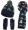 NATUST Mütze Schal Handschuh-Sets für Jungen Dinosaurier Wintermütze mit Bommel Warmer Strickschal Handschuhe Marineblau