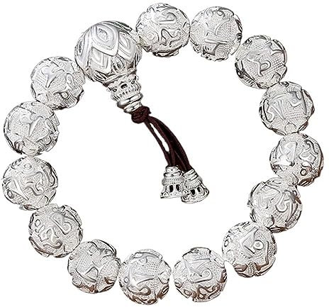 ELEGAM Damen-Armband aus 925er-Sterlingsilber mit handgeschnitztem Amulett-Silberperlen-Armband, chinesisches Feng Shui