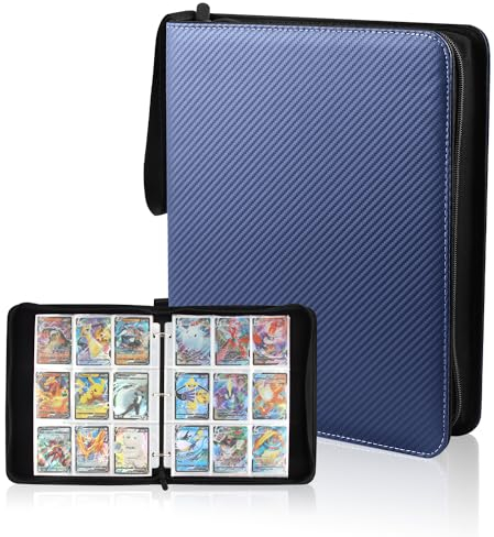 WDJLNZB Sammelkarten Album 900 Karten,Transparent Karten Sammelalbum, Wasserdicht PU Leder Karten Sammelalbum Binder Kartenalbum Halter,Kompatibel Mit Mtg, Gx Ex Trainer, Ninjago Karten (Blau)