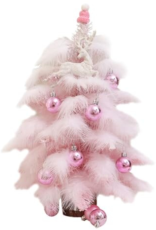 LICHENGTAI Künstlicher Weihnachtsbaum, 45cm Rosa Kleiner Christbaum Tisch Tannenbaum mit Weihnachtskugeln LED Lichterkette, Mini Weihnachten Kunstbaum Weihnachtsdeko für Zuhause Büro Geschäfte
