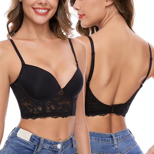 iClosam Reggiseno Schiena Scoperta Donna Scollo a V Reggiseno Schiena Bassa en U Reggiseno con Ferretto Schiena Nuda Bra in Pizzo Push Up Bralette Invisibile a Coppa A-C