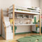 RCBDBSM Hochbett 90 x 200 cm mit Rausfallschutz Etagenbett, Jugendbett, Doppelbett Hausbett mit Stauraumtreppe, großen Schreibtisch und Regalen, Kinderbett Lattenrost ohne Matratze