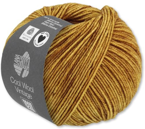 Frida's Wollhaus Lana Grossa 50 g Cool Wool Vintage Merino Wolle Garn Stricken Häkeln viele Farben (7362 | Senf)