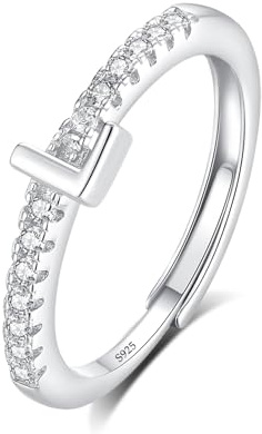 INFUSEU Ring Mit Buchstaben, 925 Sterling Silber Verstellbare Ringe Großbuchstaben Initiale Alphabet Schmuck Personalisierter CZ Geburtstag Brautjungfern Geschenke für Frauen Mädchen Damen