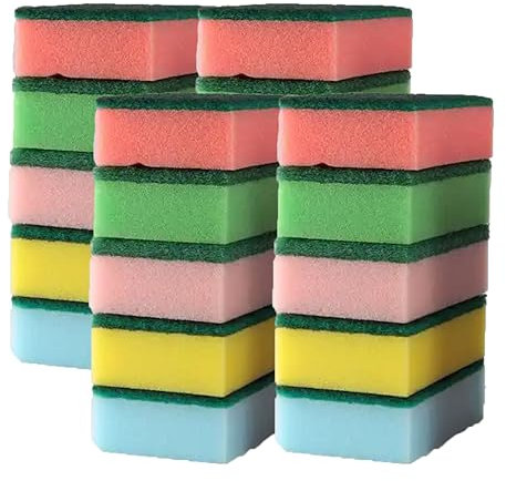 HOMESHOPA Sponge Scourer, 20 Pack Multicoloured Washing Up Sponges for Kitchen & Bathroom, Remove Grease & Grime, Dual-Sided Non-Scratch Cleaning Scrub for Pots, Pans, Crockery, Cutlery and Utensils