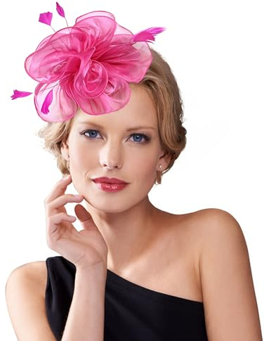 Dodheah Fascinators Hut Hochzeitshut Kopfbedeckung Vintage Schleier Hut Derbyhut für Frauen Pillbox Hüte Stirnband Damen Haarspangen für Hochzeit Ascot Karneval Tee Party 052-Rosenrot